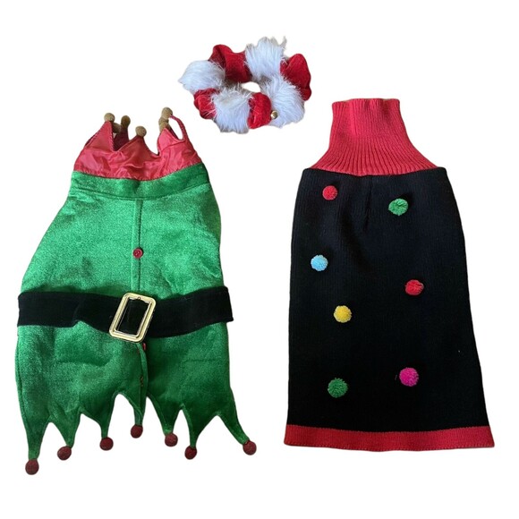 Bundle Christmas Holiday Dog Sz S M Clothing Elf Costume Sweater - Picture 1 of 6